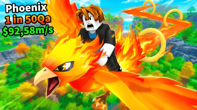 Official Ride A Pet store artwork showing a Phoenix with a spawn rate and a per second income figure